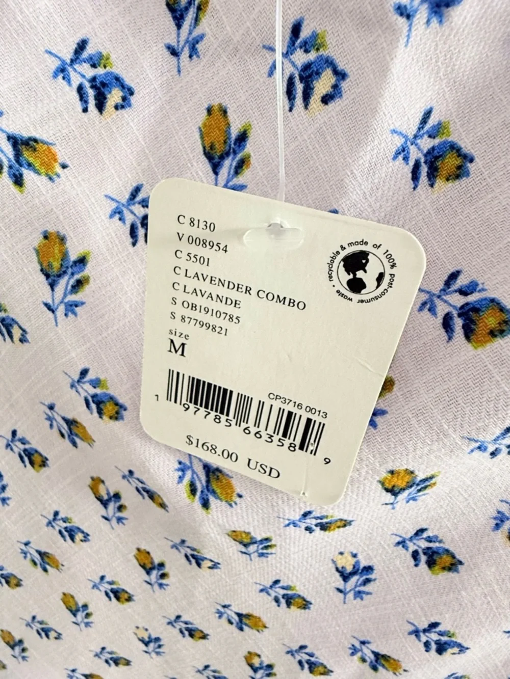 Free People White Midi Dress with Blue Floral Print and Pink Trim